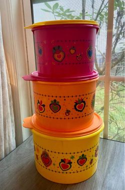 Tupperware Beautiful Hearts of Mexico Theme Stacking Canister Set of 3