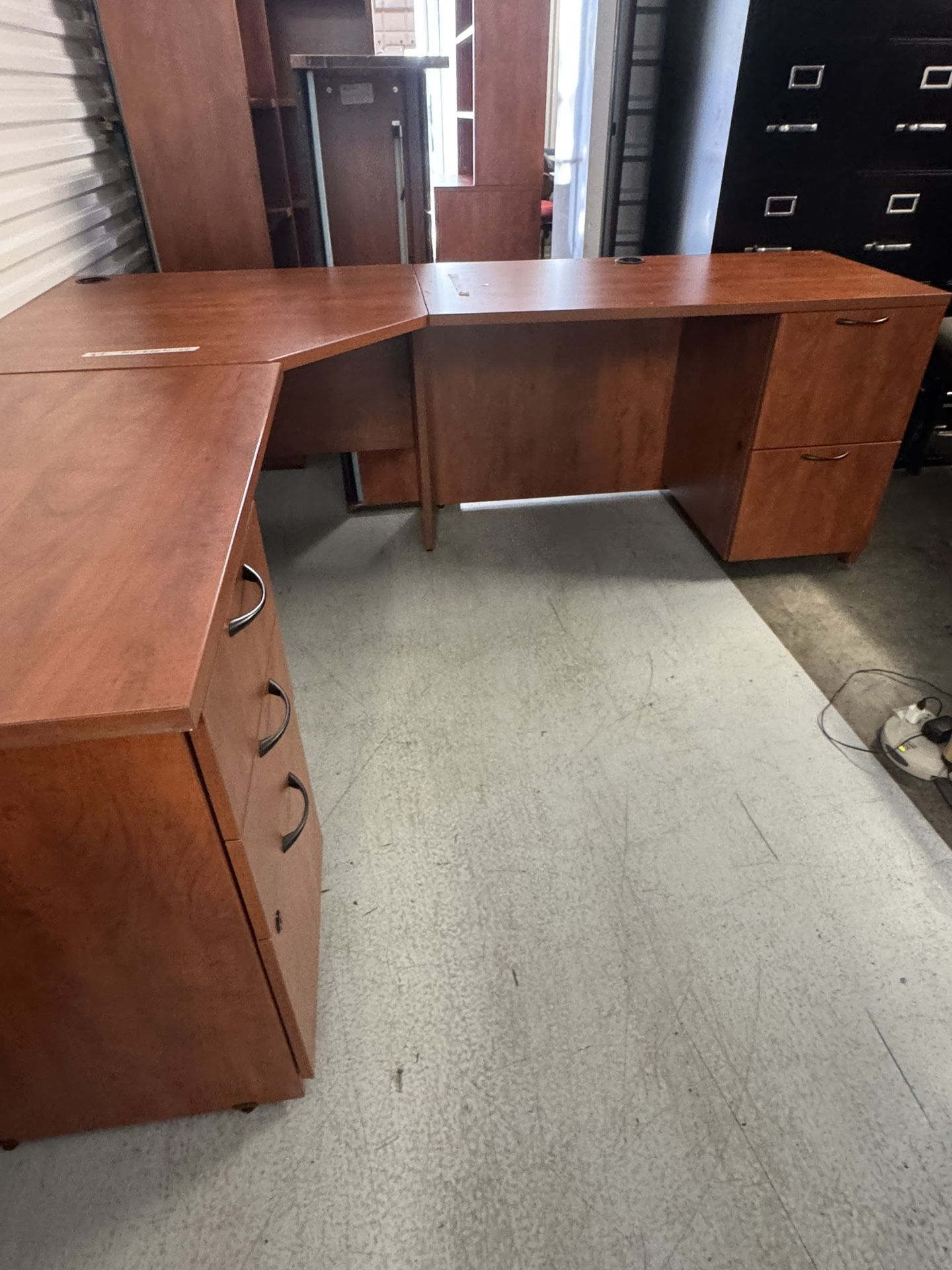 A Beautiful Set Of U Shaped Desk 2 Bookcasesone Filing Cabinet 1 Round Table And A Small Bookcase All For