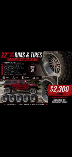 Complete set of 5 — 4 wheels/tires + full-size spare