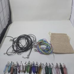 40PCS Hexagonal Chakra Synthetic Crystal Pendant , Pointed Quartz Stone With Necklaces 