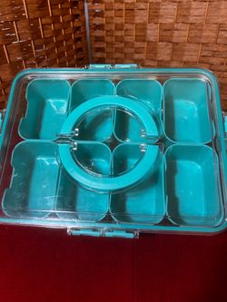 Large Portable 8-Compartment Snackle Box – 12” x 9.5” Divided Snack Tray (Turquoise)-$14 CASH