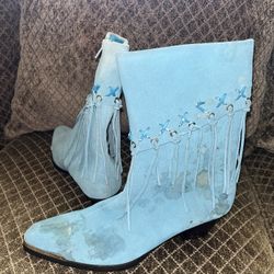 Teal Cowgirl Boot With Fringe 