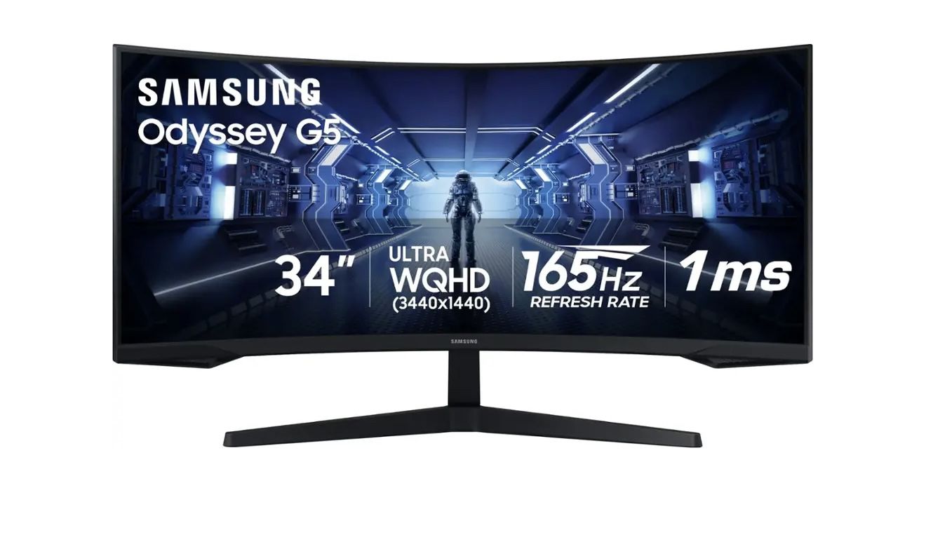 Samsung - 34" Odyssey G5 1000R Curved 1ms 165Hz QHD FreeSync Prem Gaming Monitor - Black - Like New