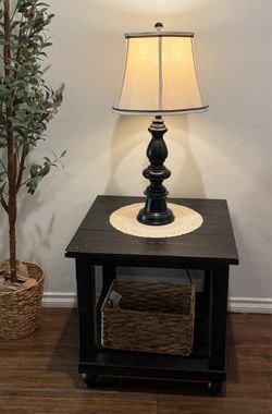 Black Wood End Table with Bottom Shelf