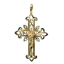 Men’s Woman’s 14k Yellow Gold Filigree Cross Crucifix Pendant For Necklace GP3124153