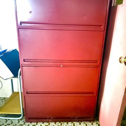 Set Of 4 Matching Office File Cabinets. Burgundy/ Dark Red