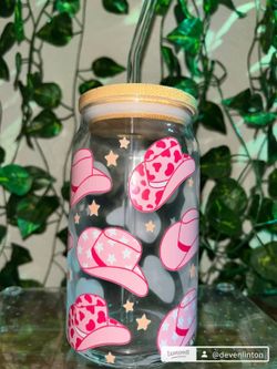 CUTE PINK COW GIRL STYLE 16oz GLASS CUP’S!