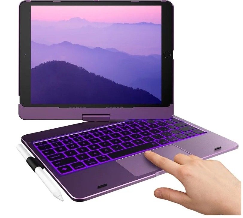 New Touch Case with Keyboard for iPad 9th Generation (10.2", 2021), Multi-Touch Trackpad, 10 Color Backlight, 360, Thin & Light