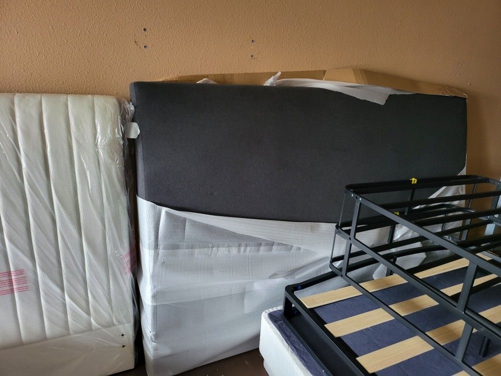 King size Gray fabric designer headboard $100 Designer king size white fabric headboard $100