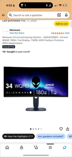 Alienware 34” gaming monitor