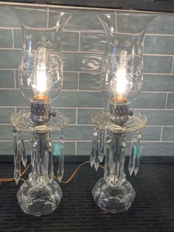 1930’s Crystal Hurricane Lamp set