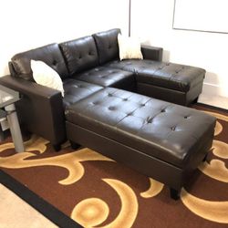 NEW🦋Reversible Brown 3pcs Sectional w/ Large Ottoman💥 FINANCING AVAILABLE 📲 APPLY NOW 