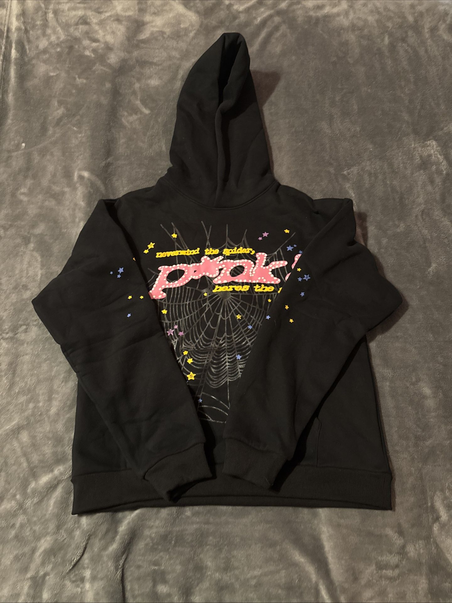 Sp5der Hoodie Black Pink Web Graphic Size L Streetwear Pullover