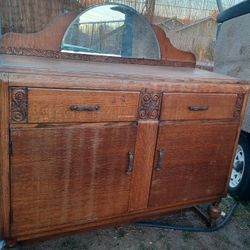 Antique Wooden Hutch Cabinet W/mirror