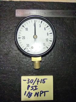Pressure Gauge, Ametek 0666652 30-0-15 PSI, 1/8 NPT