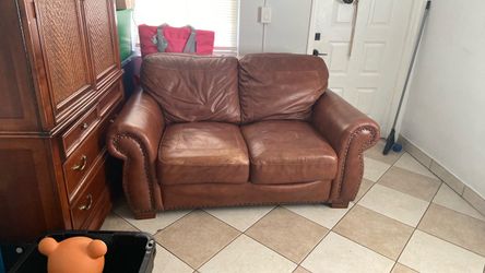Brown Leather Loveseat