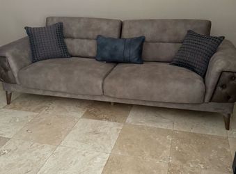 Modern 3-Seater Sofa in Taupe Suede