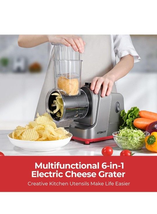 Electric Cheese Grater, Salad Maker With 6 Different Shapes of Blades, 250W Electric Slicer Shredder, Electric Salad Machine for Cheeses, Fruits, Vege