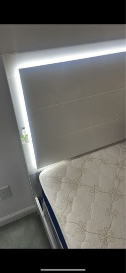 White Bed Headboard with LED Lighting