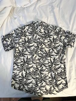 Men's White & Black Floral Print Button-Up Shirt Collared Short Sleeve Regular