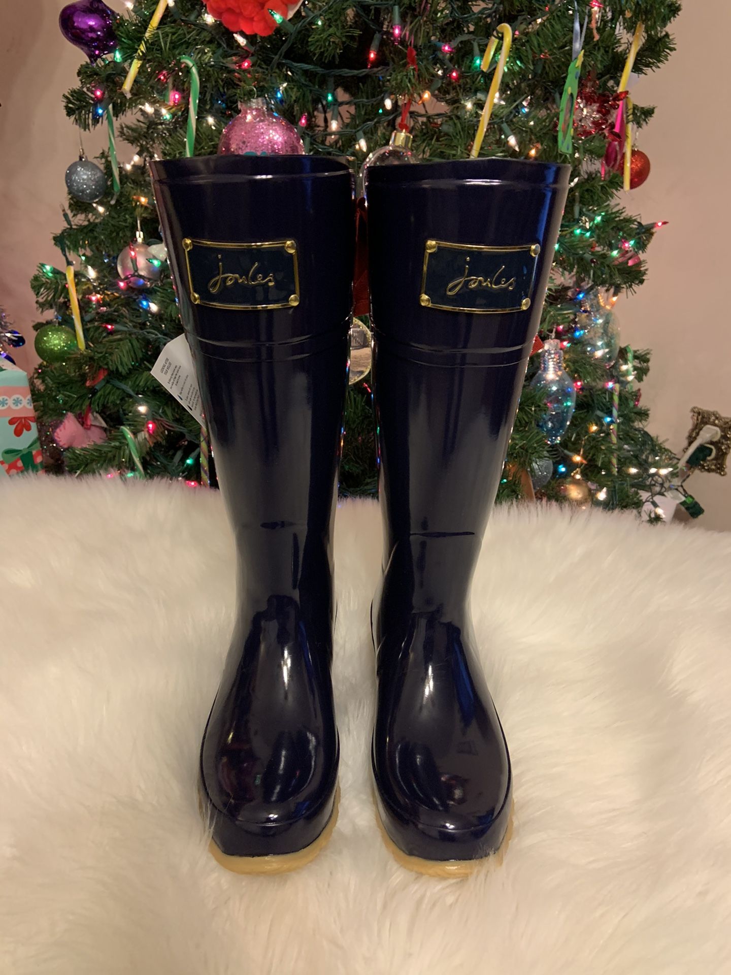 NWT Joules Evedon Ribbon Women's Mid Wellies Waterproof Rain Boots Navy Sz 6