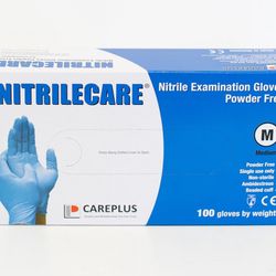 NITRILECARE (Careplus) Powder-Free Exam Gloves, 3.1 - 4.0 mil, Blue, Medium, Box of 100 (ASTM D6319, ASTM F1671 Viral, FDA 510k)