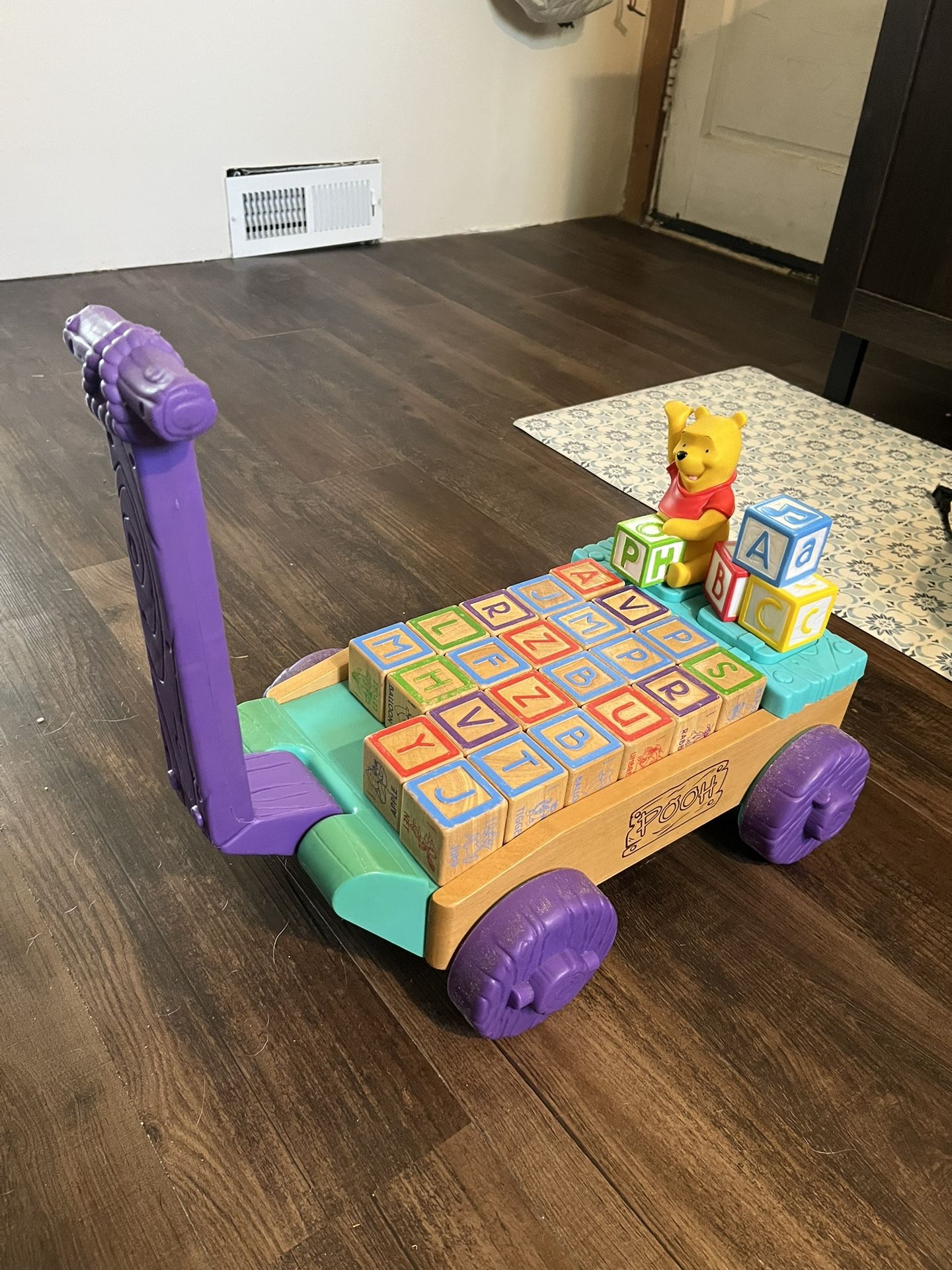 Vintage RARE Winnie The Pooh Wagon With Blocks
