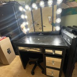 Black Impressions Vanity With Mirror Desk & Chair 