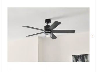 Hampton Bay Crysalis 52 in. Indoor Matte Black Ceiling Fan with Bubble Glass - New