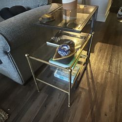 Set of 2 Glass Side Tables / End Tables (Gold Frame)