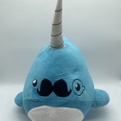 Ideal Toys Direct Narwhal  Moustache Monocle Blue White 13” Long x 16”Tall