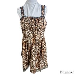 Sz XL Leopard Print &Lace Faux Corset Tie  Front Mini Dress Wishing Waves New