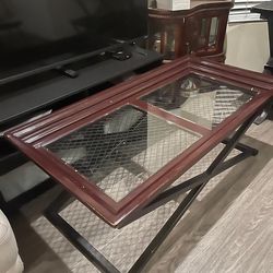 Modern Glass Coffee Table with Wood Frame
