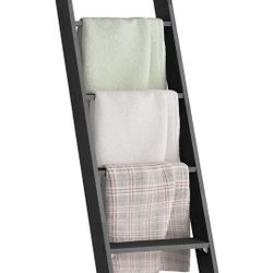 VASAGLE Blanket Ladder Decorative Farmhouse for The Living Room, 5-Tier Ladder Shelf, Ladder Rack for Storage and Decor, Ebony Black ULLS018B56