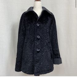 talbots reversible jacket black faux shearling rain jacket petite sz Med a line. Condition is "Pre-owned". Shipped with USPS Priority Mail. Great Pre