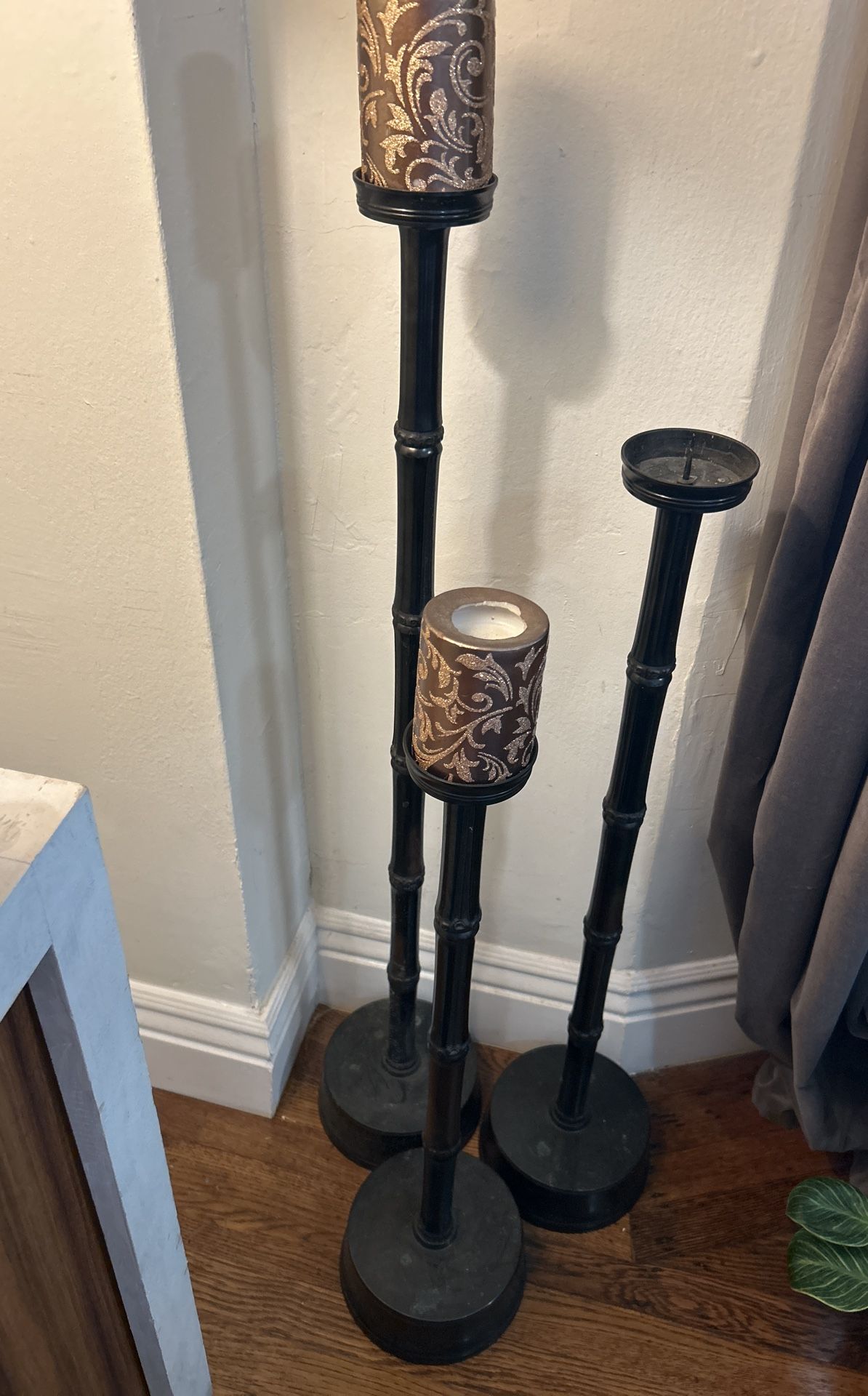 Set Of Tall 3 Metal Bamboo Looking Candle Hinders