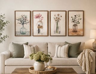 Set of 4 Framed Botanical Wall Art Prints – 24” x 16” – Modern Farmhouse