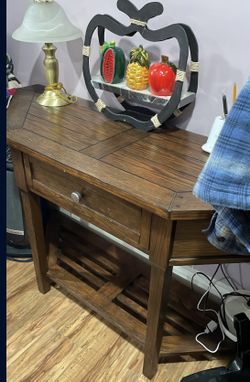 52” Long 17” Wide 29” High  Half Hexagon  Wall Table  Wooden With One Drawer 