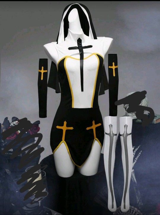 Fantasy Costume 6pcs Women's Halloween Nun Costume Set