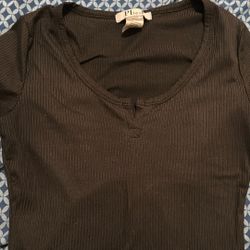Ribbed  Notch-Neck T-Shirt 