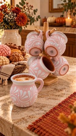 Talavera set of 6 mugs + stand $85
