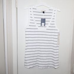 White And Black Striped Universal Thread Deep Vneck Tank Top NWT Ladies Size XXL