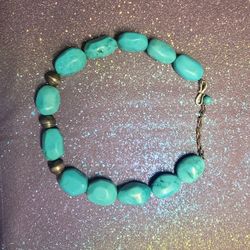 Real Turquoise Necklace With Silvet Beads And Chain