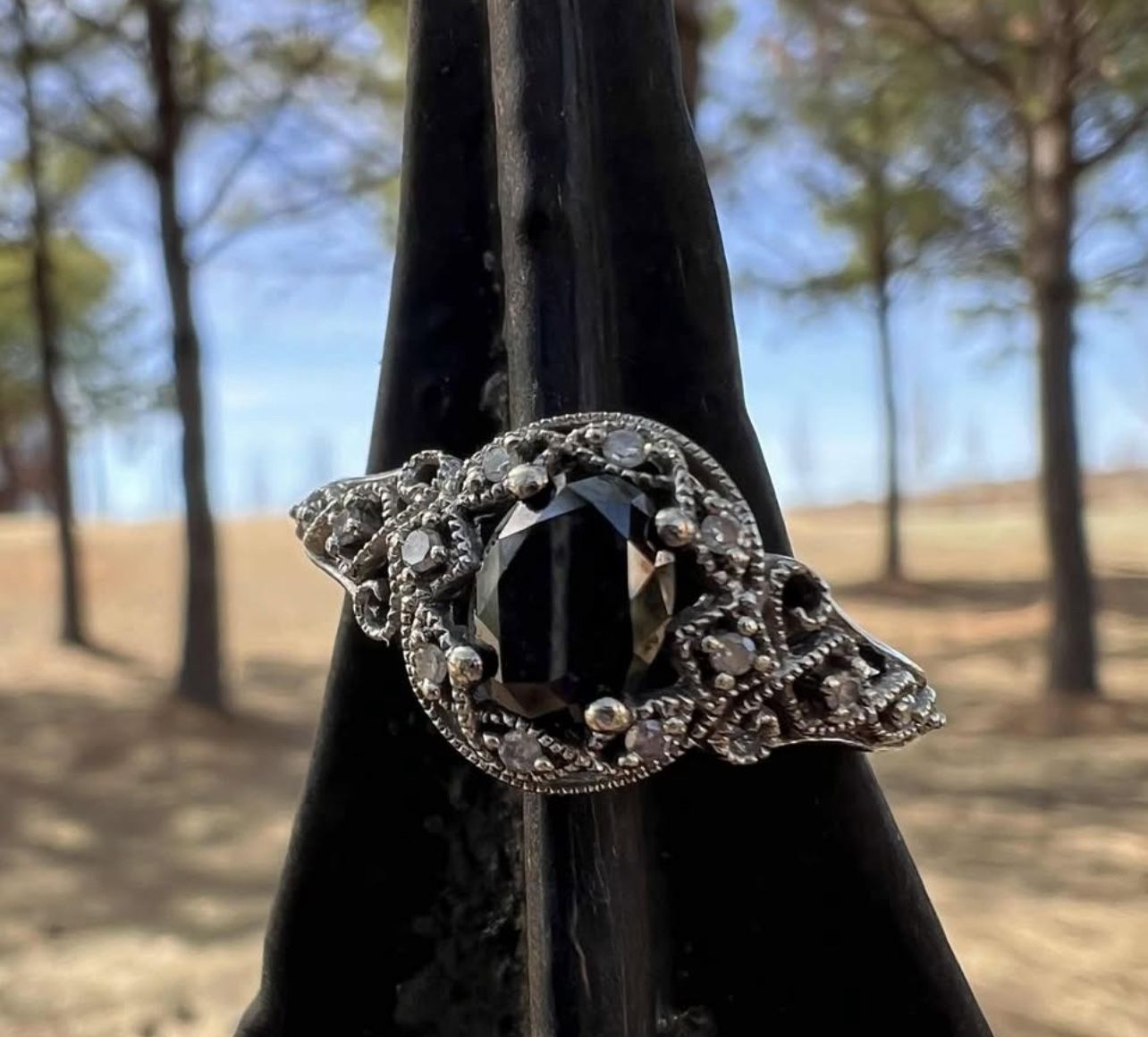 1 CT. T.W. Black & White Diamond Vintage-Style Engagement Ring 10k White Gold