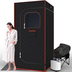 Portable Sauna for Home, Sauna Box Sauna Tent with 3L Steamer, Remote Control, Folding Chair and Foot Pad, Full Size Personal Steam Saunas for Home Sp