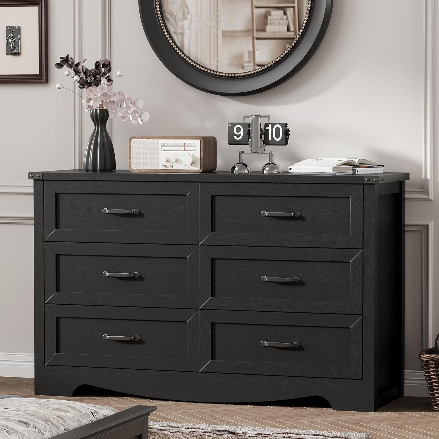 New Dresser for Bedroom with 6 Drawers, 48" Wide Wood Chest of Drawers with Deep Drawers & Mental Handle, Modern Dresser TV Stand, Wooden Closet Stora