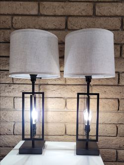 Black Double Bulb Touch Control Tabletop Lamps with Charging Ports
