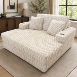 Oversized  Fabric Loveseat with Cup Holders