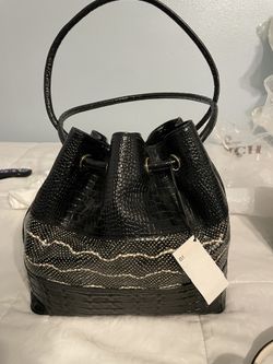 Brahmin  Croc  Leather Drawstring Bucket Bag 