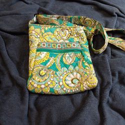 Vera Bradley Crossbody Purse Handbag Paisley Adjustable Turquoise Quilted